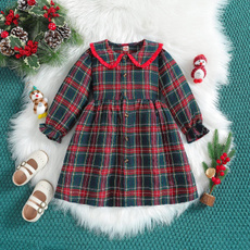 Turn-down Collar, plaid, Christmas, A-line