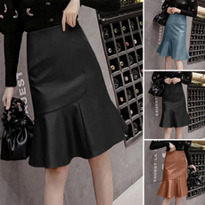 long skirt, pencil skirt, ruffled, leather