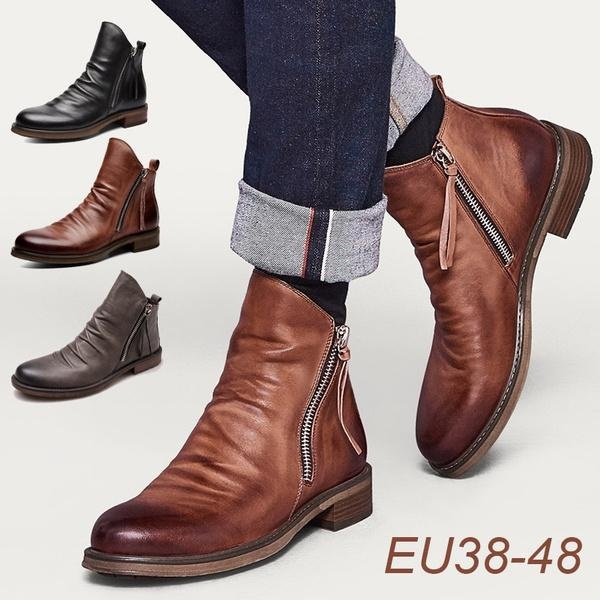 Men's Vintage Leather Boots Male Leather Casual Boots British