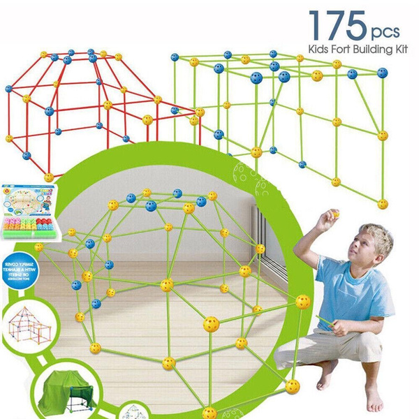 Kid Fort Building Kit Intdoor/Outdoor Play Set Magic Forts Tent Construction  Educational Toy for Boys and Girls (72*Ball + 102*Bracket + 1 Tent)