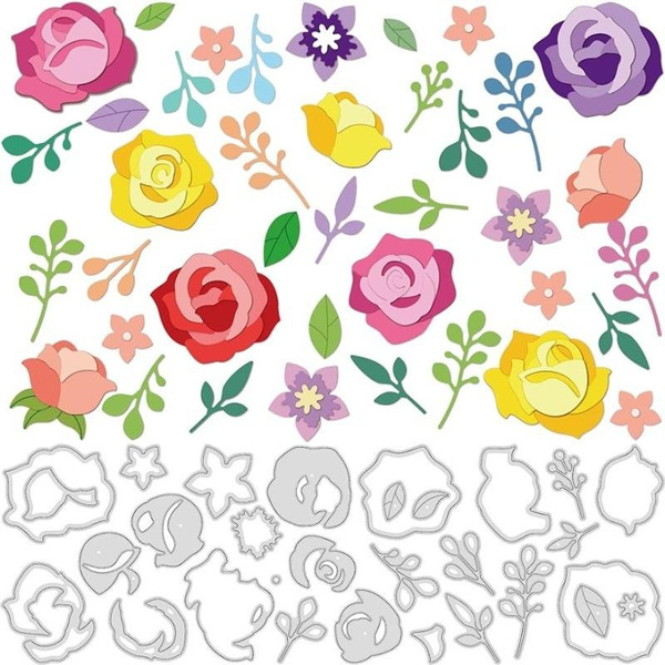 29PCS Flower Leaf Metal Die Cuts Rose Leaves Cutting Die for Card ...