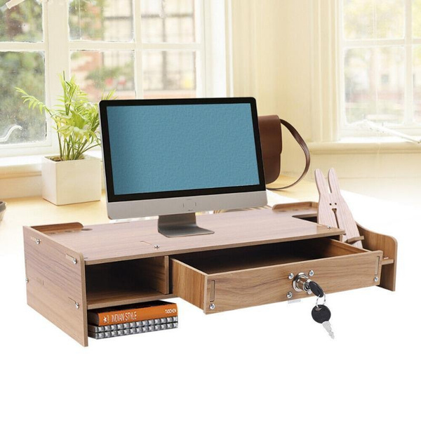 Computer Monitor Riser Stand with Drawer Desk PC Laptop Shelf W/ Tablet Holder Wish
