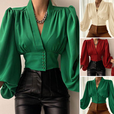 long sleeve blouse, Sexy Top, solidcolortop, Women Blouse