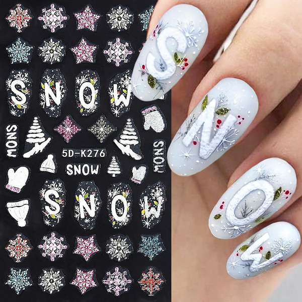 5D White Snowflakes Christmas Nail art Stickers