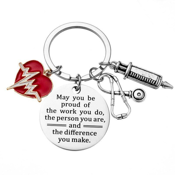 SHTALHST Nurse Appreciation Keychain - Stainless Steel Stethoscope & Syringe Pendant, Medical Professional Gift - View #3