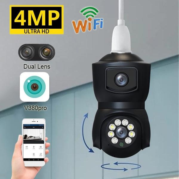 4MP Light Bulb Camera Dual Lens Surveillance Camera 2.4GHz WiFi Camera ...