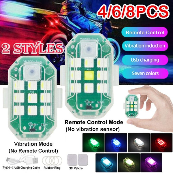 4/6/8PCS New Upgrade 2 Styles Large LED Strobe Light Super Bright 7 Color  Waterproof Motorcycle Tail Light Remote Control / Vibration Induction Anti- Collision Warning Light Night Cycling Flash for Motorcycle/Car/Bike/Drone