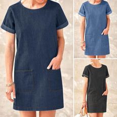 denim dress, short sleeve dress, Sleeve, Dresses