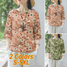 blouse, Algodón, Plus Size, Floral print