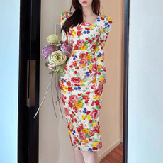slim dress, Plus Size, Floral print, Sleeve