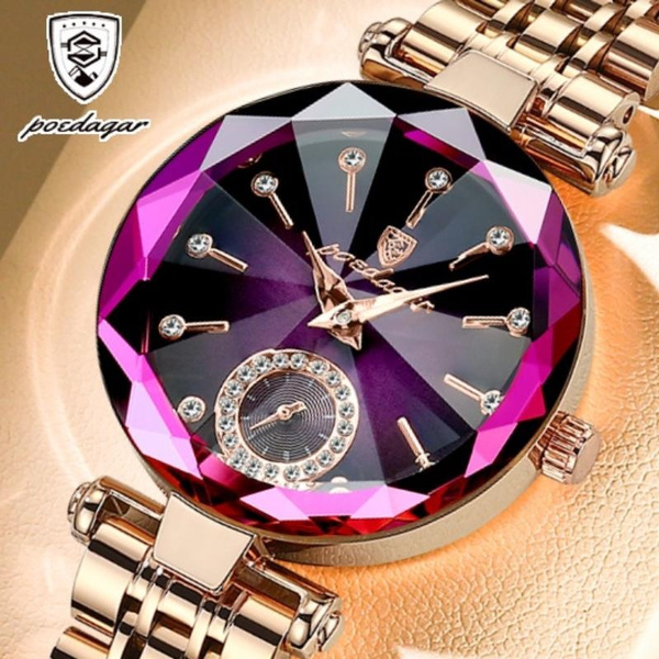 POEDAGAR Watch for Women Luxury Jewelry Design Rose Gold Steel