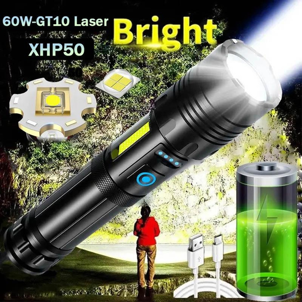 Rechargeable Flashlight Powerful Laser Camping Usb Long Duration
