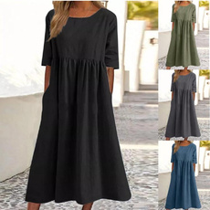 Cotton, Necks, long dress, Dress