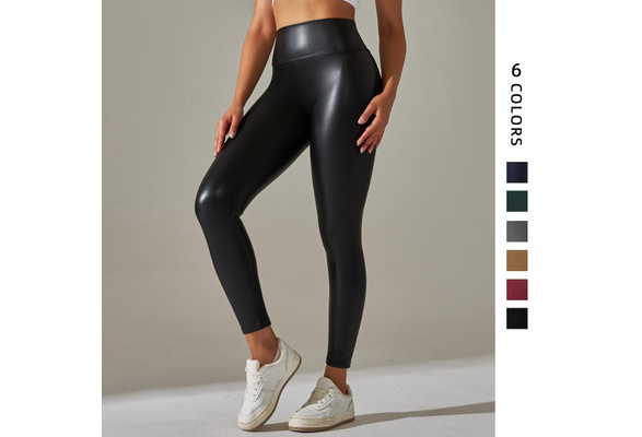 Cheap 6 Colors Women's Fashion PU Leather Pants Soft Stretch High Waist  Leather Leggings Tight Pencil Pants Plus Size XS-5XL