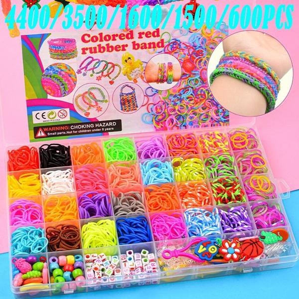 4400/3500/1600/1500/600PCS Creative Colorful Loom Bands Set Rainbow Bracelet  Making Kit DIY Rubber Band Woven Bracelets Craft Toys For Girls Birthday  Gifts