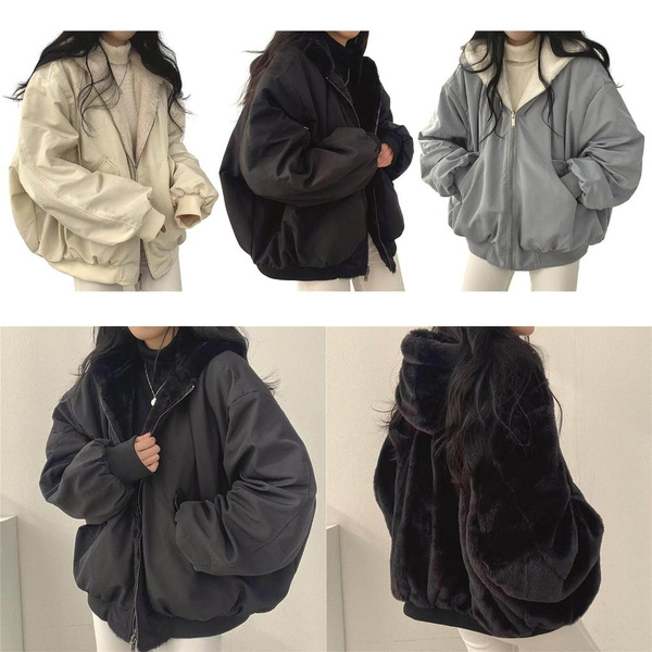 Double Sided Faux Furs Warm Winter Coat Sherpas Fashion Reversible Hood