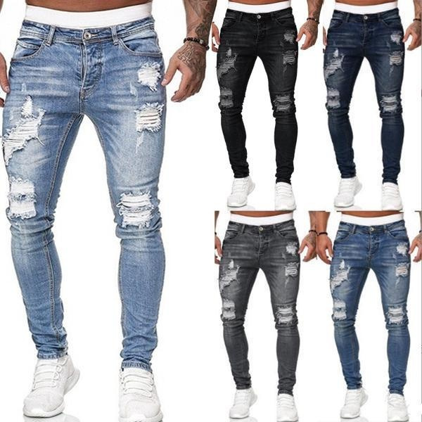 Fashion Jeans Men Skinny Denim Pant Male Ripped Pants Streetwear Male ...