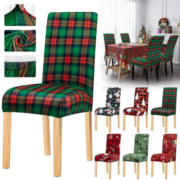 Christmas Chair Cover Santa Claus Plaid Dining Chair Slipcovers Merry