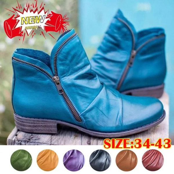 SOVANYOU Women's Fashion Ankle Boots - Square Toe Faux Leather, Chunky 2.56" Heel, Side Zipper