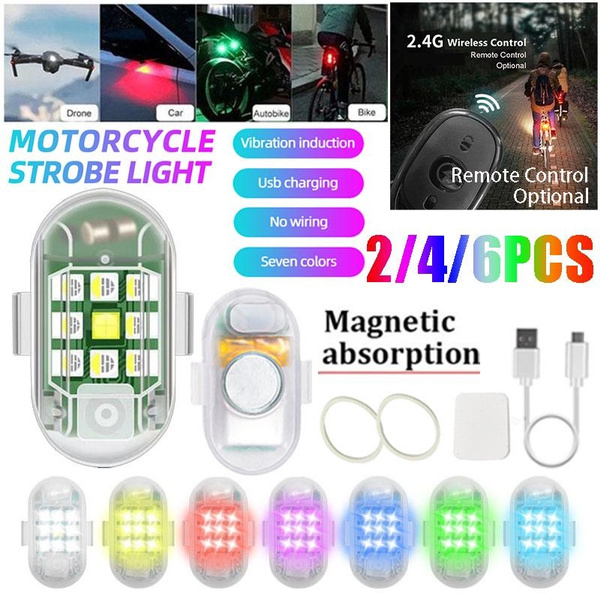2/4/6PCS Set Wireless Large Super Bright 7 Colors LED Strobe Light Strong  Magnet Warning Light Waterproof Motorcycle Lights Magnetic & Vibration  Induction Flashing Lights Night Flashing Motorcycle Marker Lights Tail Light  Anti-Collision