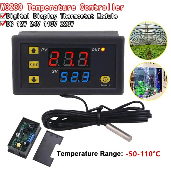 W3230 12V 24V AC110-220V Probe Line Digital Temperature Control LED ...