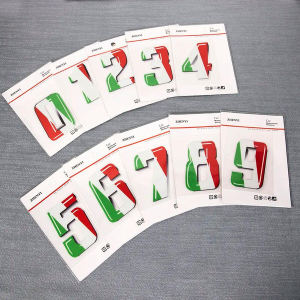 Reflective RACE NUMBER TRICOLOR NUMBERS Motorcycle Stickers Bike Helmet ...