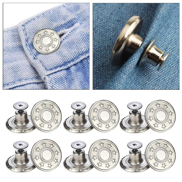 17mm Replacement Jeans Buttons, 6 Pairs Perfect Fit Instant Adjustable ...