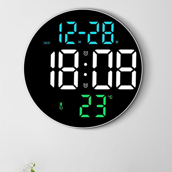 Round Digital Wall Clock 12 24Hr USB Powered Silent Modern LED Wall