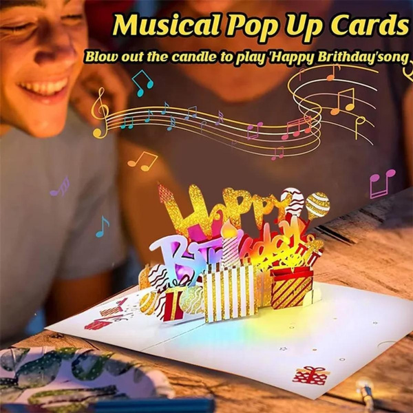 3D Musical Birthday PopUp Card with Blowable LED Light Candle and Happy ...