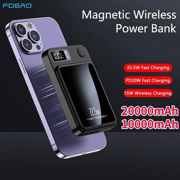 FDGAO Portable 20000mAh/10000mAh Magnetic Wireless Power Bank for iPhone PD  Fast Charging Phone Travel External Battery for Magsafe Charger for iPhone  15 14 13 12 Pro Max 15 14 Plus 13 12 Mini Spare Battery Charger