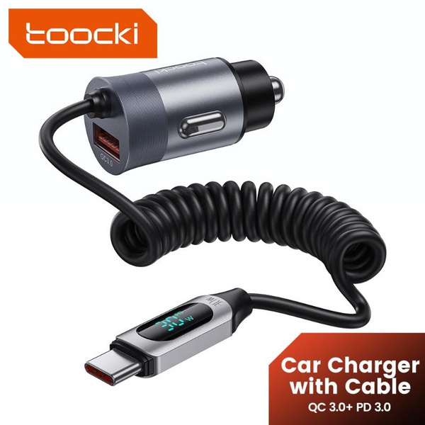 Toocki 65W Dual Port Belt TypeC Line Car Charger Data Wire PD3.0 QC3.0