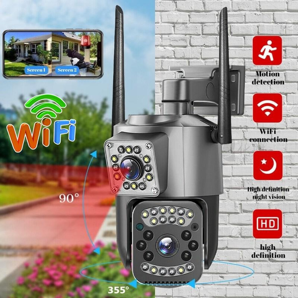 Dual Lens WiFi PTZ IP Camera Outdoor Full Color Night Vision Wireless