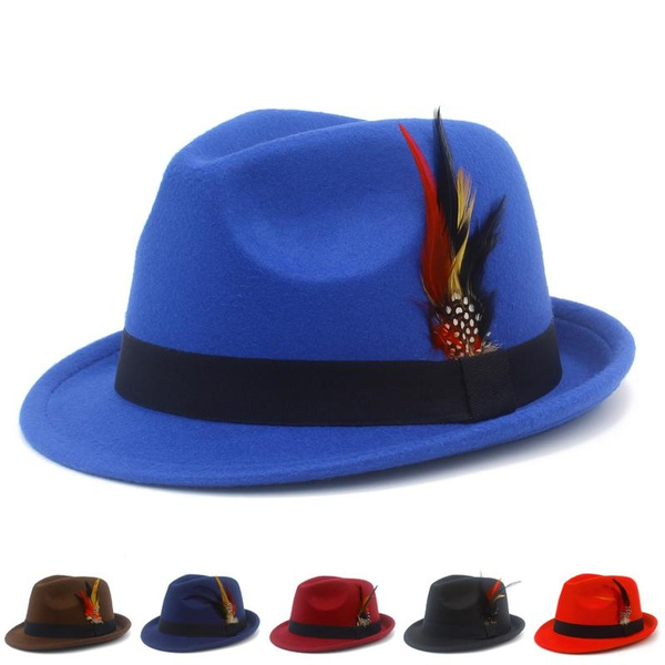 Fedora Hats Cowboy Hat Wool Adjustable Women Men Caps Trilby Feather  Fedoras Hat Short Brim Men Hats Church Cap Chapeau Blower