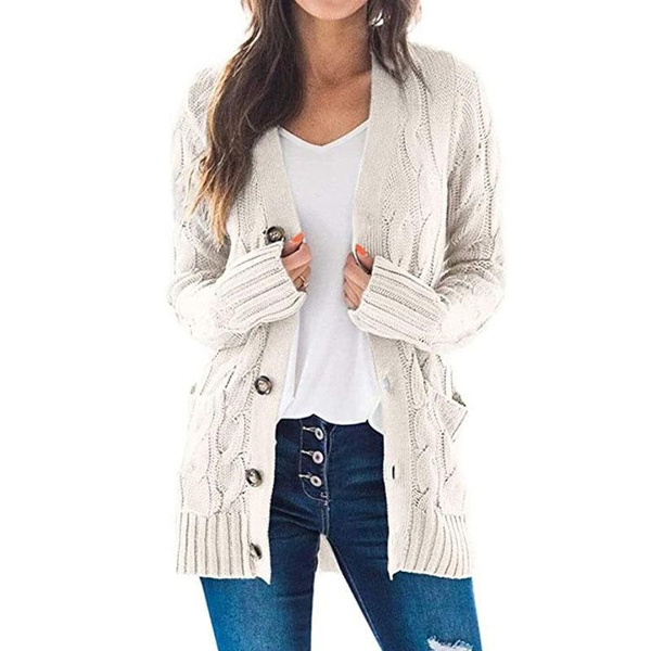 Women's Casual Open Front Cardigan Sweaters Fashion Button Down Cable ...