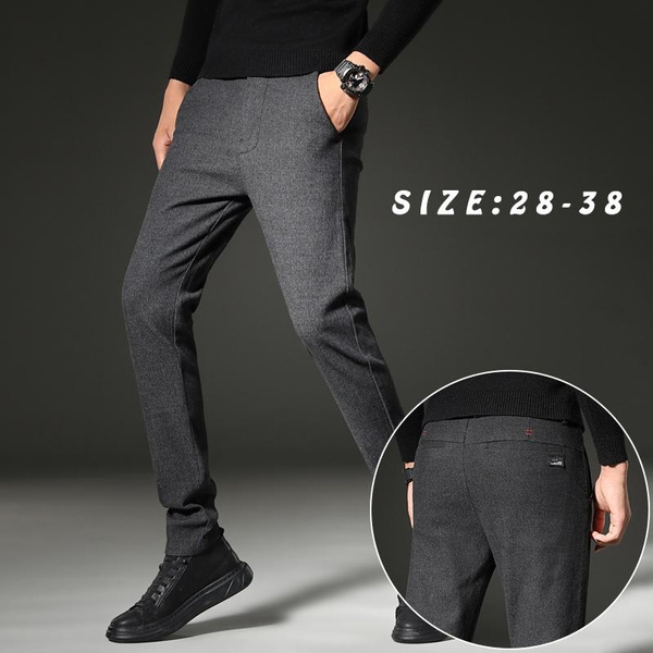 Winter New Brushed Fabric Casual Pants Men Thick Business Fashion Korea  Slim Fit Stretch Gray Blue Black Trousers Male 38