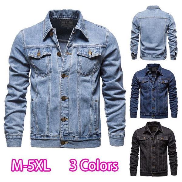 Mens Denim Blue Sleeves Casual Leather Jacket