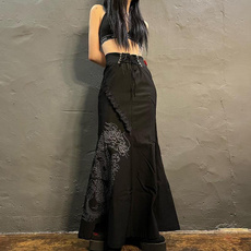 lace trim, long skirt, gothicdark, high waist
