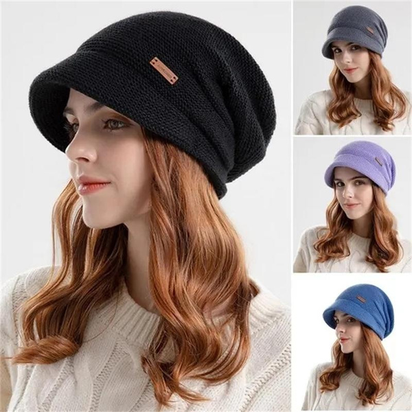 1-pcs-warm-stylish-winter-beanie-hat-with-short-brim-for-women-fashion