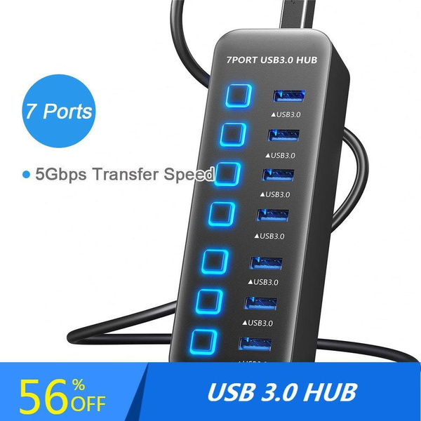 4/7 Port USB 2.0/3.0 Hub High Efficiency 5Gbps High Speed Hub with Independent Power Switch For ...