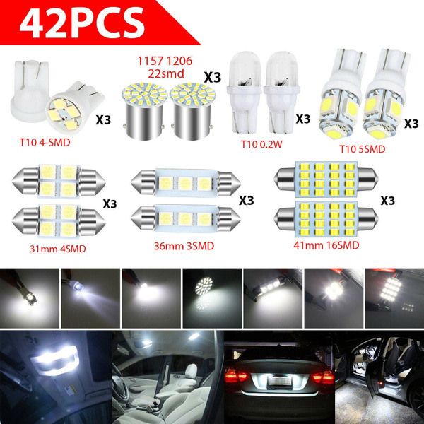 42-Piece LED Interior Light Bulbs – T10 SMD, 6000K Xenon White, 12V, Universal Fit For Car Reading/Map/Dome/Trunk Lights