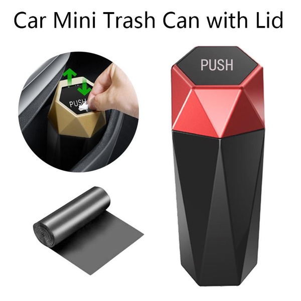 Car Trash Can with Lid, Diamond Design Small Automatic Portable