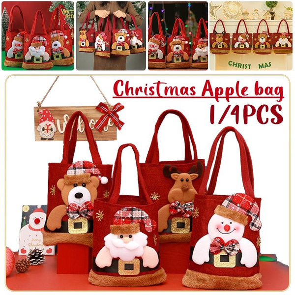 1pc Christmas Apple Bag, Santa style apple bag with bell,Kids Gift