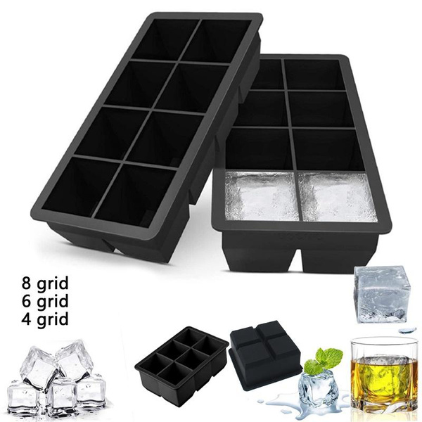 4/6/8 Cavity Square Silicone Ice Mold Big Ice Cube Square Tray Mold Kitchen  Accessories Drink DIY Tool for Drinking Whiskey Cocktail Coffee Juice