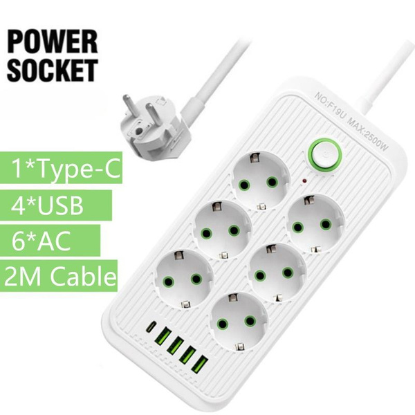 EU Plug Multi Outlet Power Strip With USB Type C Extender Cable ...