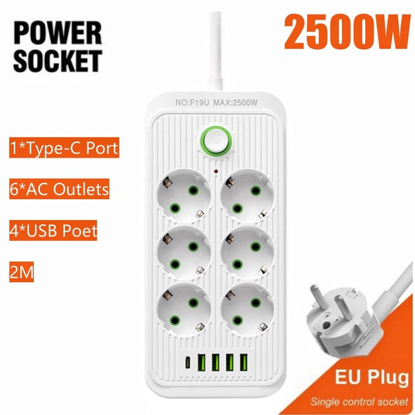 Power Strip EU Plug AC Outlet Patch Board With USB Type C Ports ...