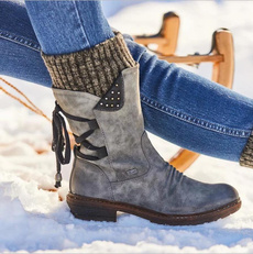 knitted, Fashion, Leather Boots, Winter