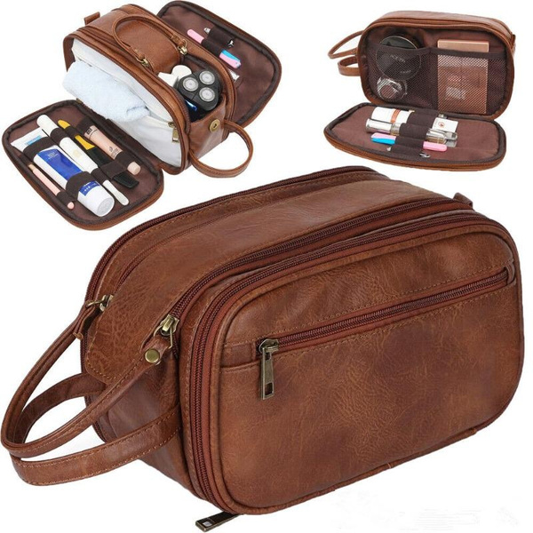 Water-resistant Leather Toiletry Bag For Men Large Travel Wash Bag