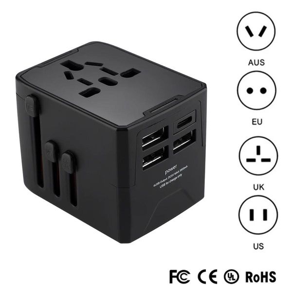 Universal Travel Adapter 5-in-1 Travel Charger Plug with USB Type-C ...