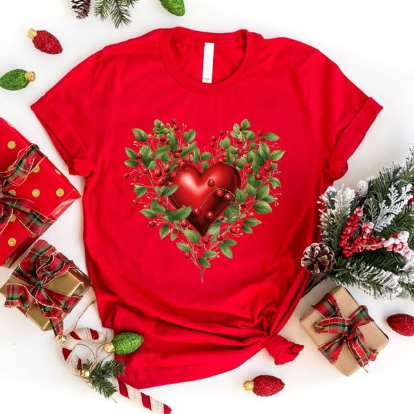 New Hot Christmas Flower Love Print T-Shirts Women Men Summer Casual T ...