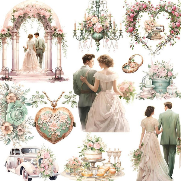1 Pack Romantic Wedding Stickers Waterproof Pre-cut Bride Groom Decorative  Photos DIY Diary Stickers Vintage Self-adhesive Pack Paper Happy Valentines  Day Stickers for Scrapbooking Supplies